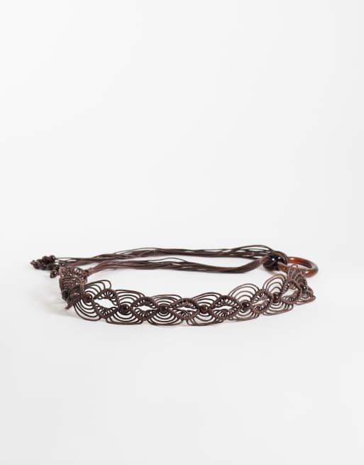ASOS DESIGN - Cinturón marrón chocolate de macramé de cuerda con detalle de cuentas, 4 de 4