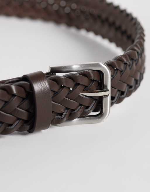 ASOS DESIGN - Cinturón marrón de cuero sintético con diseño entretejido y hebilla plateada cepillada, 3 de 3