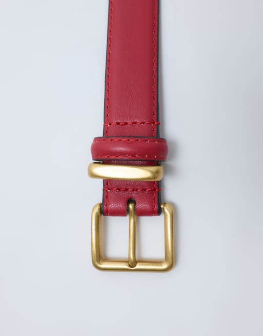 ASOS DESIGN cinturón para cintura y cadera con hebilla cuadrada en rojo, 3 de 4
