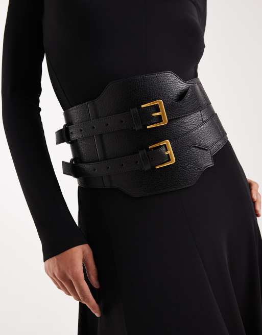 ASOS DESIGN - Cinturone a vita alta nero con doppia fibbia, 2 di 4