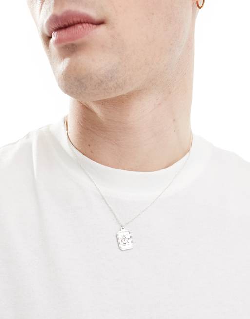 ASOS DESIGN - Ciondolo argento rettangolare con San Cristoforo