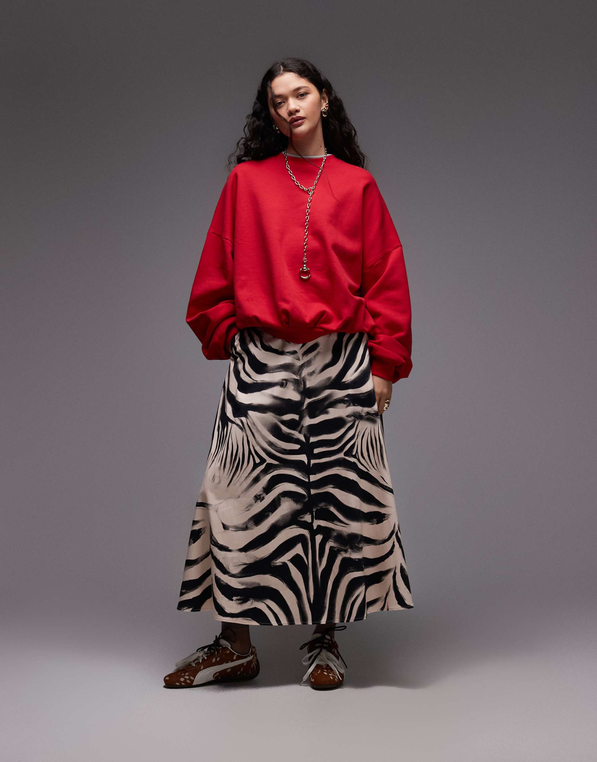 asos design circle maxi skirt in zebra placement print