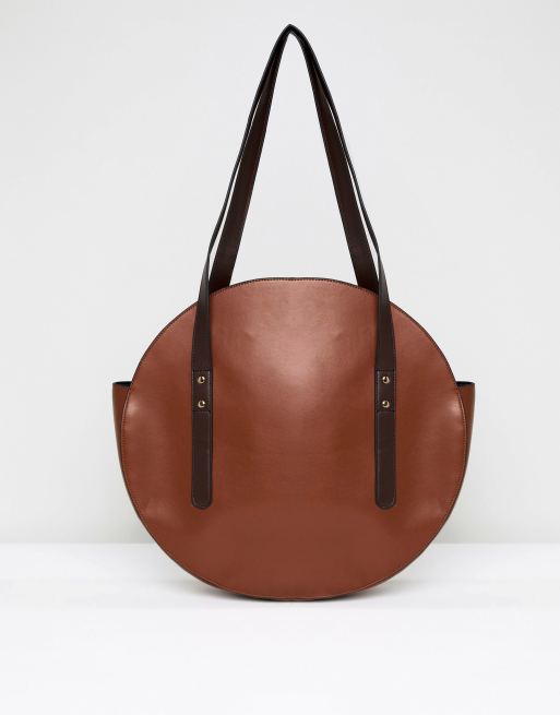 Circle Leather Bag Cercle Round Crossbody Purse Top Handle 