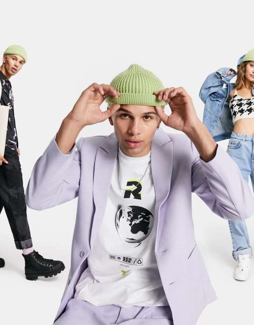 ASOS DESIGN - CIRCULAR - Bonnet côtelé unisexe à petit revers en polyester - Vert - MGREEN, 3 de 4
