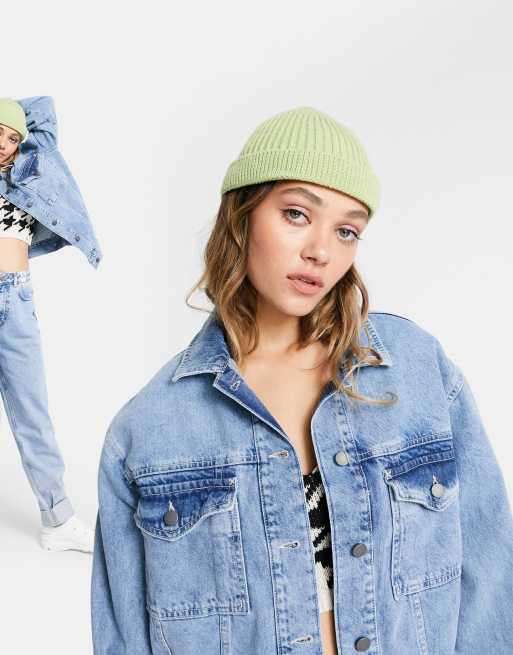 ASOS DESIGN - CIRCULAR - Bonnet côtelé unisexe à petit revers en polyester - Vert - MGREEN, 4 de 4