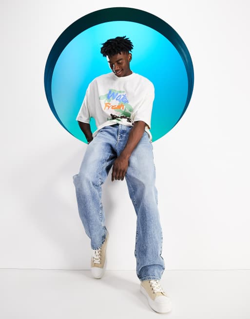 ASOS DESIGN Circular Design baggy jean in mid wash blue