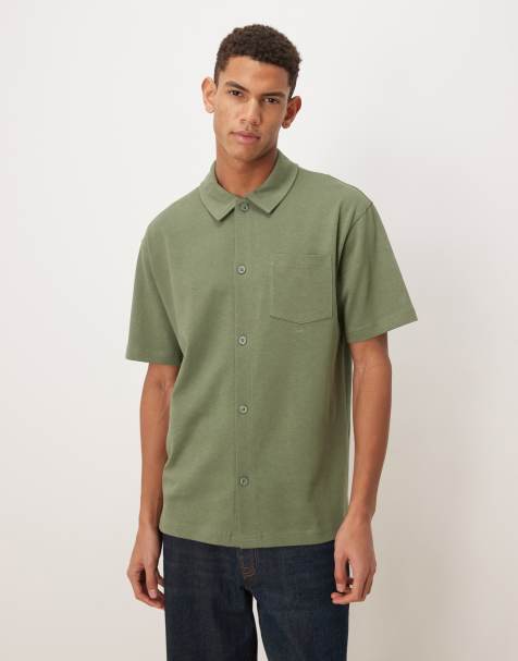 ASOS DESIGN - Circular Design Collection - Afslappet grøn poloskjorte i ekstra kraftigt stof - view 1