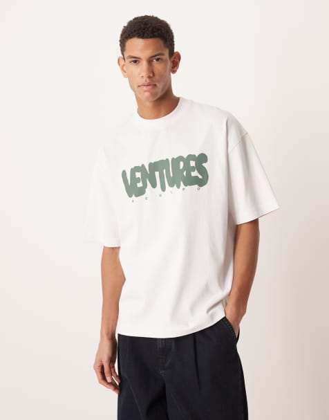 ASOS DESIGN – Circular Design Collection – Bardzo gruby biały T-shirt oversize z grafiką z napisem Ventures - view 1