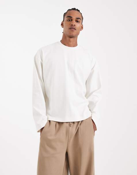 ASOS DESIGN - Circular Design Collection - Beige oversized langærmet T-shirt i ekstra kraftigt stof i firkantet pasform - view 1
