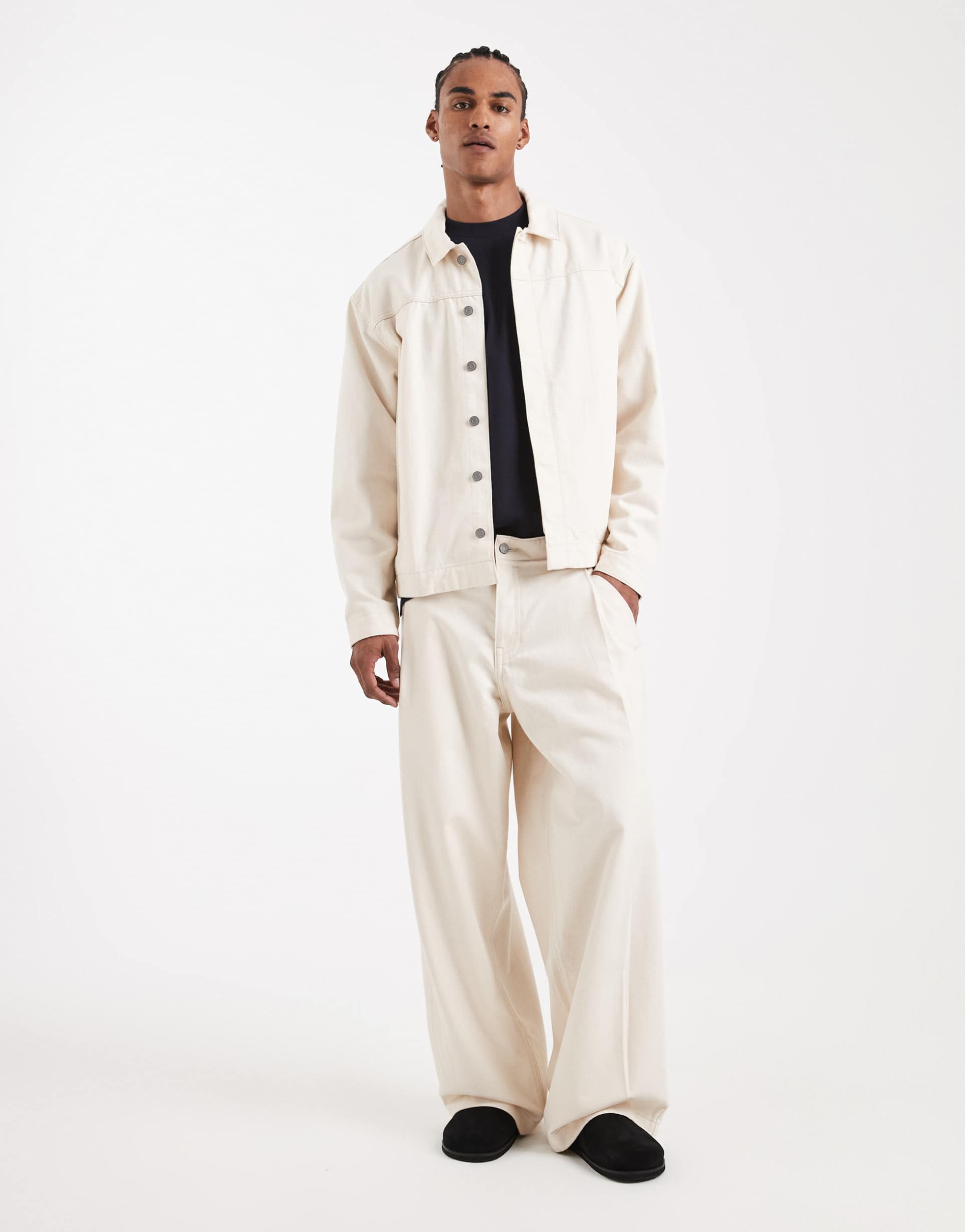 ASOS DESIGN Circular Design Collection co-ord heavyweight extreme baggy jeans in ecru with pleats