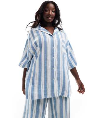 Asos Design Circular Design Collection Curve Oversized Bowling Shirt In Pyjama Stripe-Multi
