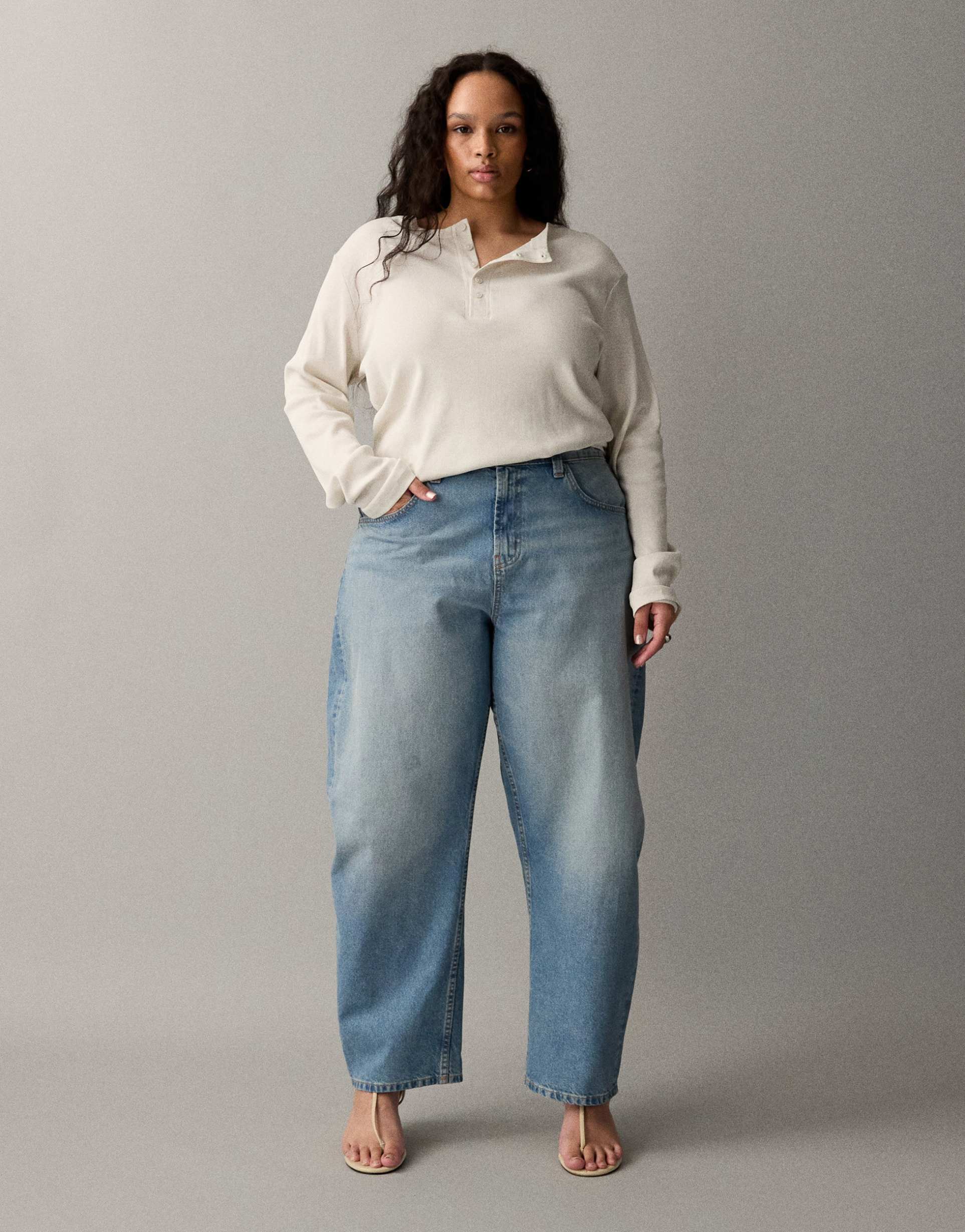 asos design circular design collection curve slim barrel leg jeans in light midwash