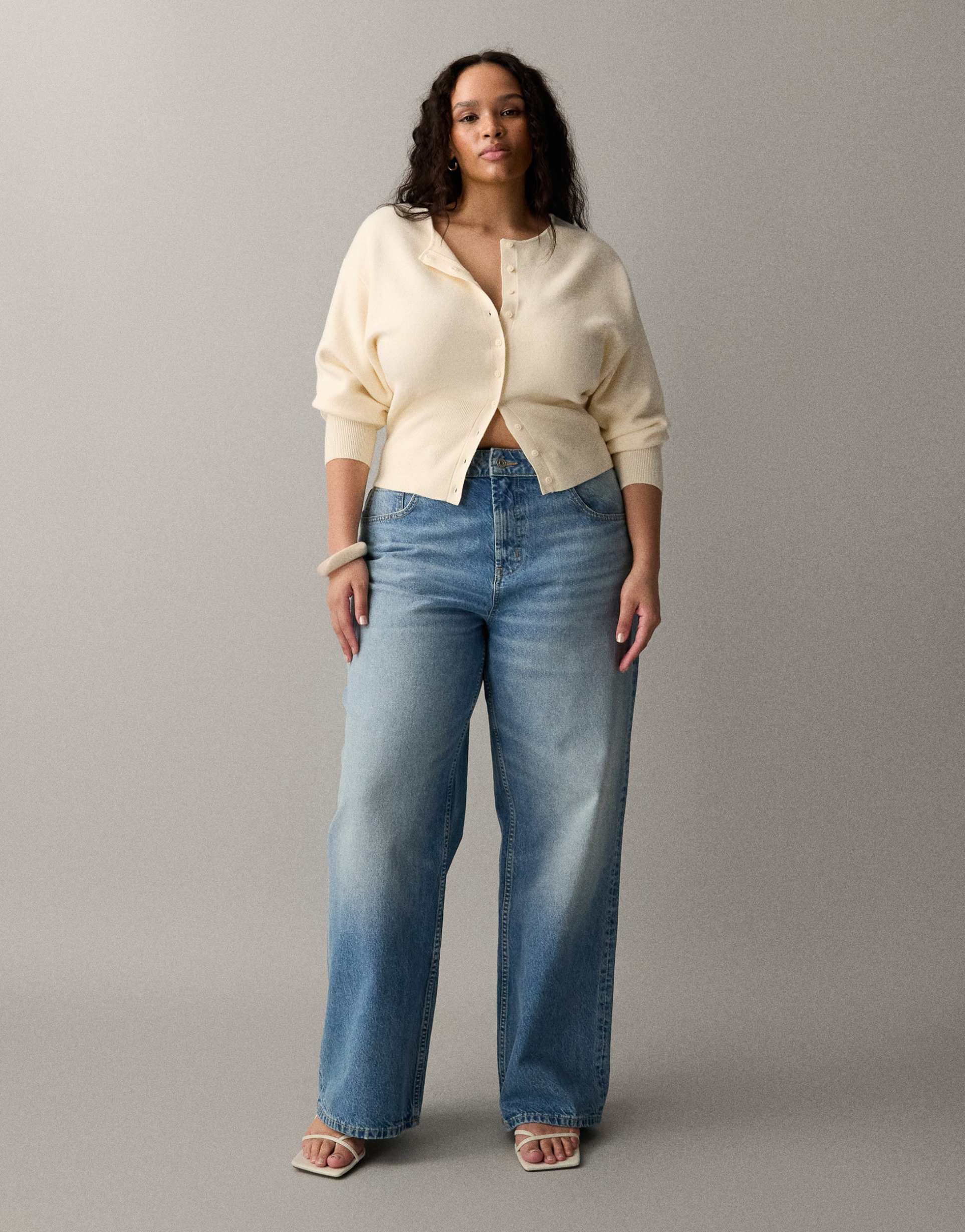asos design circular design collection curve wide leg dad jeans in authentic midwash