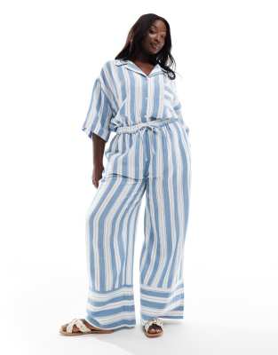 Asos Curve Asos Design Circular Design Collection Curve Wide Leg Pull On Pants In Pajama Stripe-multi