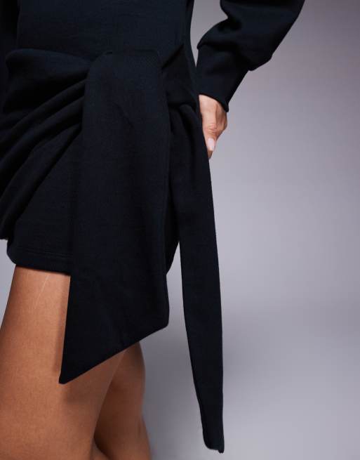 ASOS DESIGN Circular Design Collection – Czarna kopertowa sukienka dresowa mini, 4 z 4