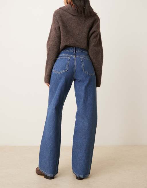ASOS DESIGN - Circular Design Collection - Dad jeans met wijde pijpen in effen blauw, 3 van 5