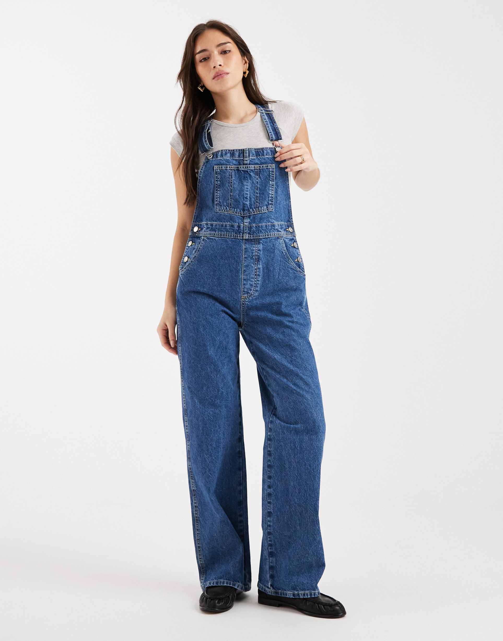 asos design circular design collection denim overalls in mid blue