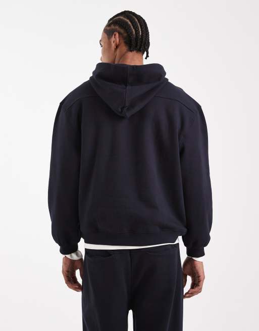 ASOS DESIGN - Circular Design Collection - Felpa con cappuccio pesante blu navy, 3 di 5