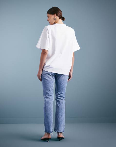 ASOS DESIGN – Circular Design Collection – Gerade geschnittene Jeans in heller Waschung mit halbhohem Bund und Zierrissen - view 1