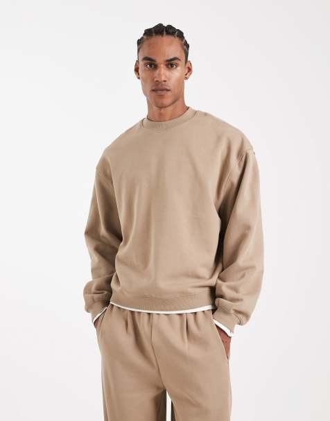 ASOS DESIGN Circular Design Collection heavyweight crew neck sweat in stone - view 1