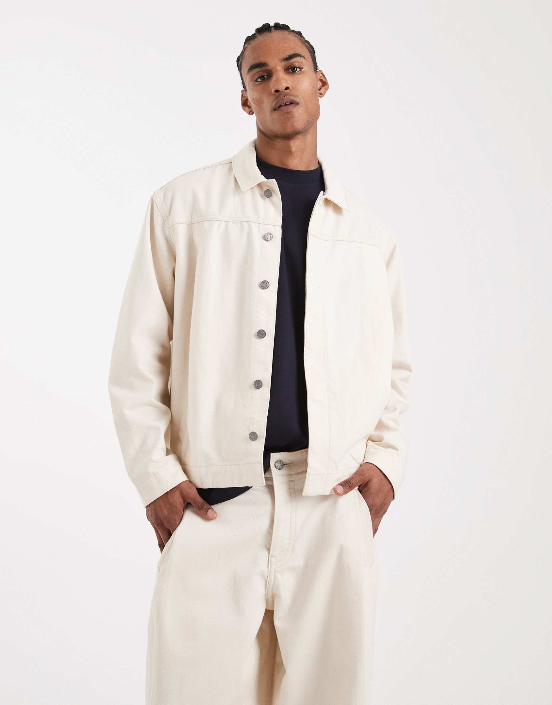 ASOS DESIGN Circular Design Collection heavyweight harrington denim jacket in ecru - part of a set