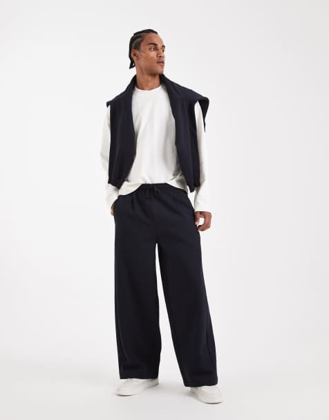 ASOS DESIGN Circular Design Collection heavyweight horseshoe trackies in 400gsms in navy - view 1