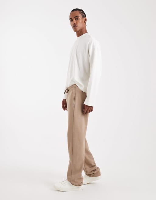 ASOS DESIGN circular design collection heavyweight straight leg sweatpants in 400gsms in stone, 3 of 5