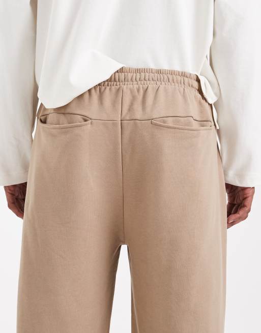 ASOS DESIGN circular design collection heavyweight straight leg sweatpants in 400gsms in stone, 4 of 5