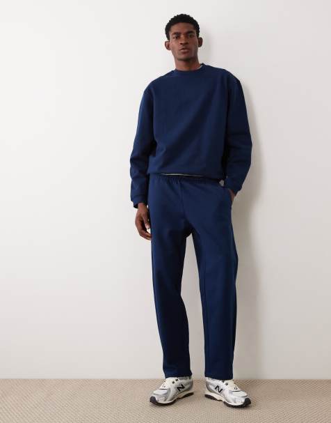 ASOS DESIGN Circular Design Collection heavyweight straight leg trackies in 400gsm navy - view 1