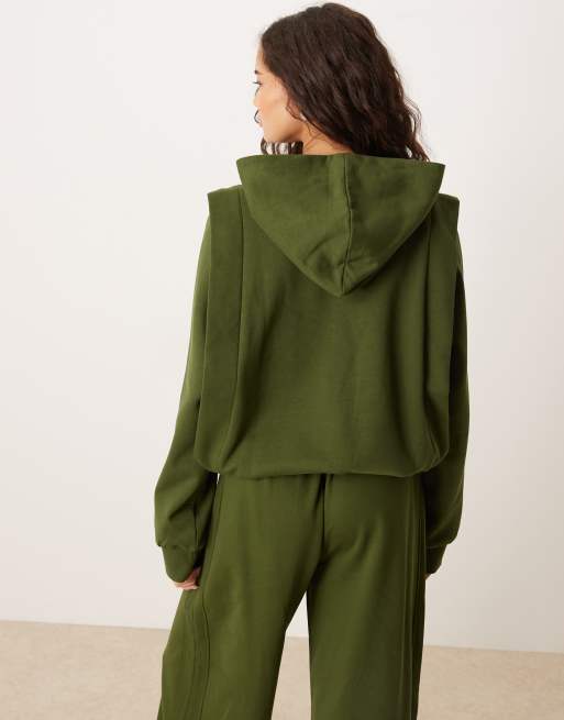 ASOS DESIGN Circular Design Collection hoodie with seam detailing in dark olive, 3 of 4