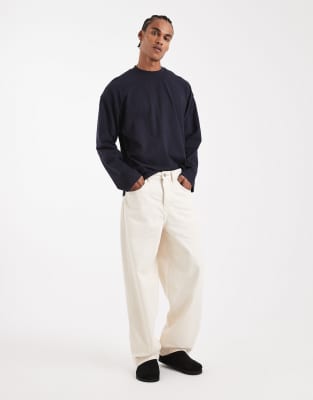 Circular Design Collection - Lockere Straight Jeans aus schwerem Stoff in Ecru-Weiß Weiß 48 Short