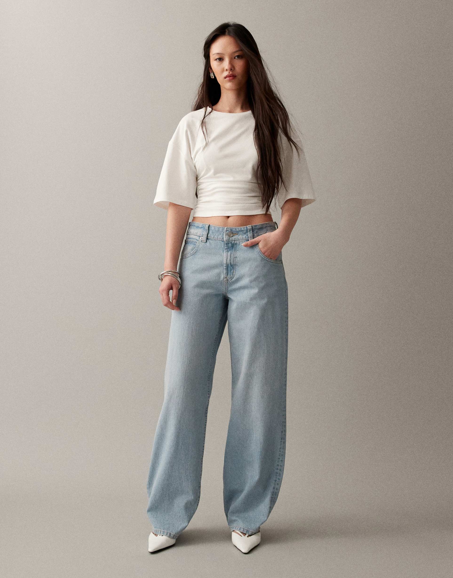asos design circular design collection low rise baggy jeans in soft light midwash