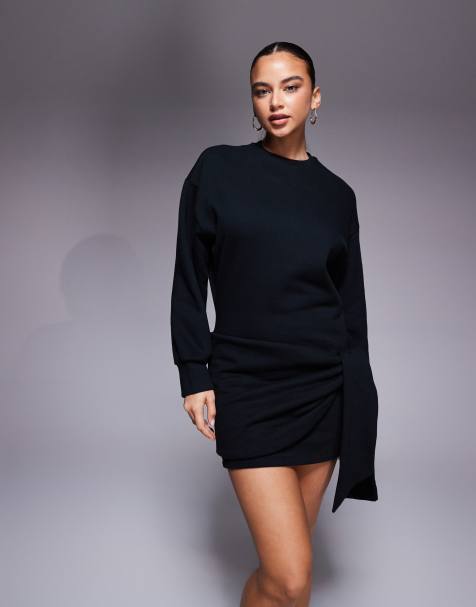 ASOS DESIGN - Circular Design Collection - Mini sweaterjurk met overslag in zwart - view 1