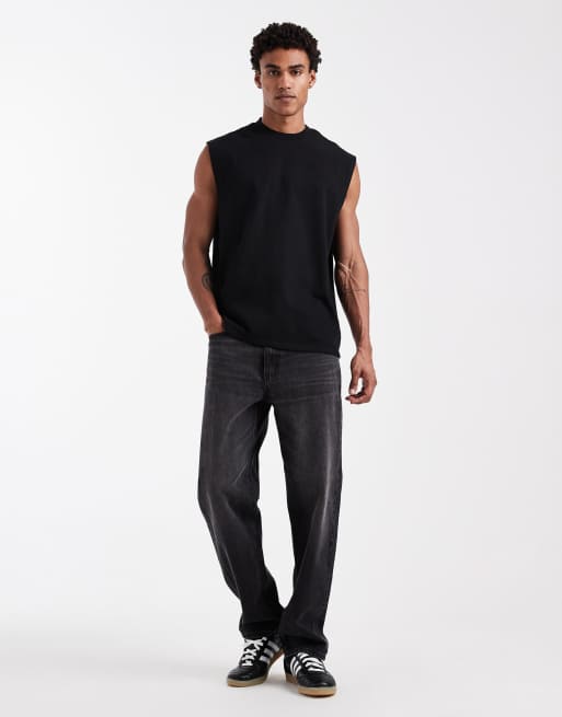 ASOS DESIGN - Circular Design Collection - Oversized tanktop van superzware stof in zwart, 2 van 5