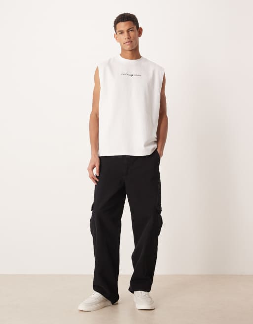 ASOS DESIGN - Circular Design Collection - Oversized tanktop van superzware stof met grafische stadsprint in wit, 2 van 5