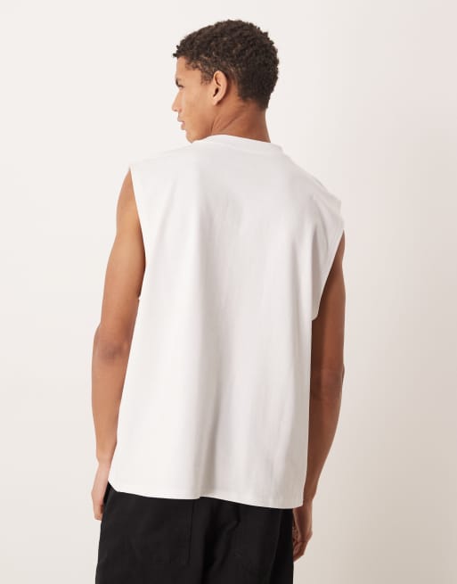 ASOS DESIGN - Circular Design Collection - Oversized tanktop van superzware stof met grafische stadsprint in wit, 3 van 5