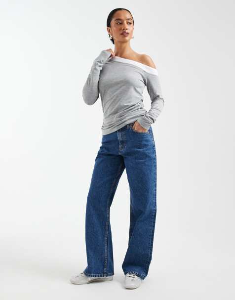 ASOS DESIGN Circular Design Collection Petite - Blå dad-jeans med vide ben - view 1