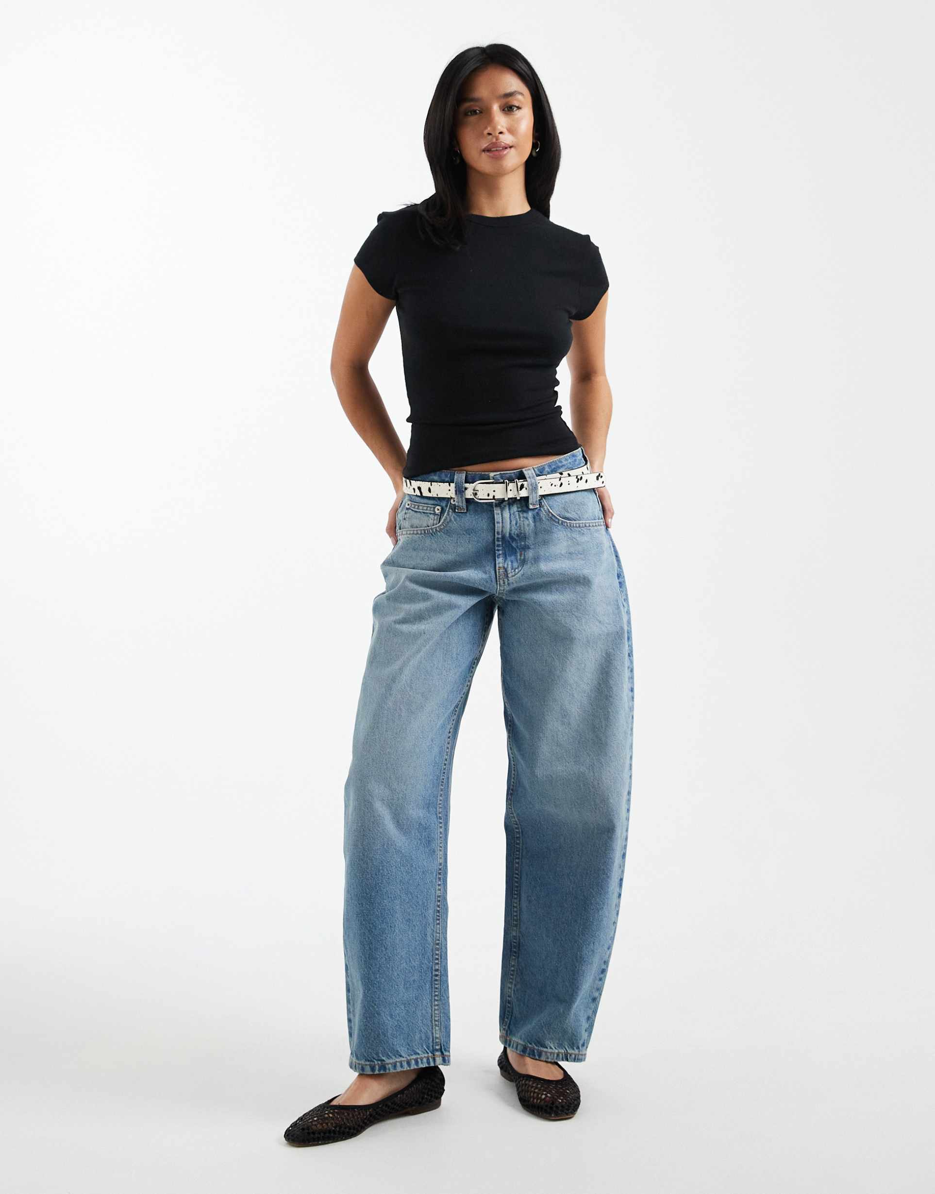 asos design circular design collection petite slim barrel jeans in light midwash