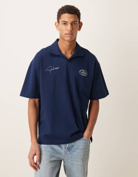 ASOS DESIGN - Circular Design Collection - Polo oversize super pesante blu navy con stampa sul petto - view 1