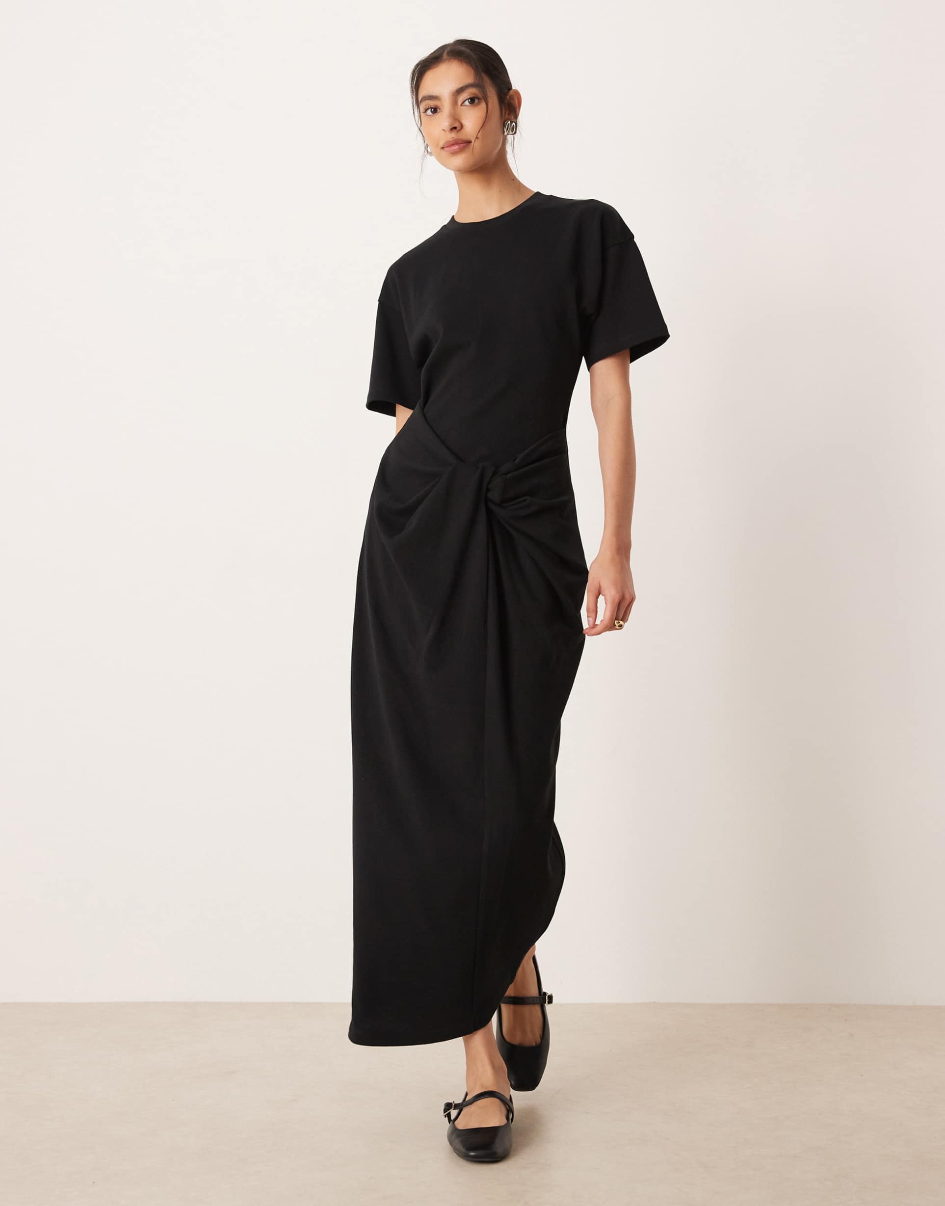 asos design circular design collection single jersey twist t-shirt midi dress in black