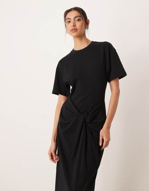 ASOS DESIGN Circular Design Collection single jersey twist T-shirt midi dress in black, 2 of 4