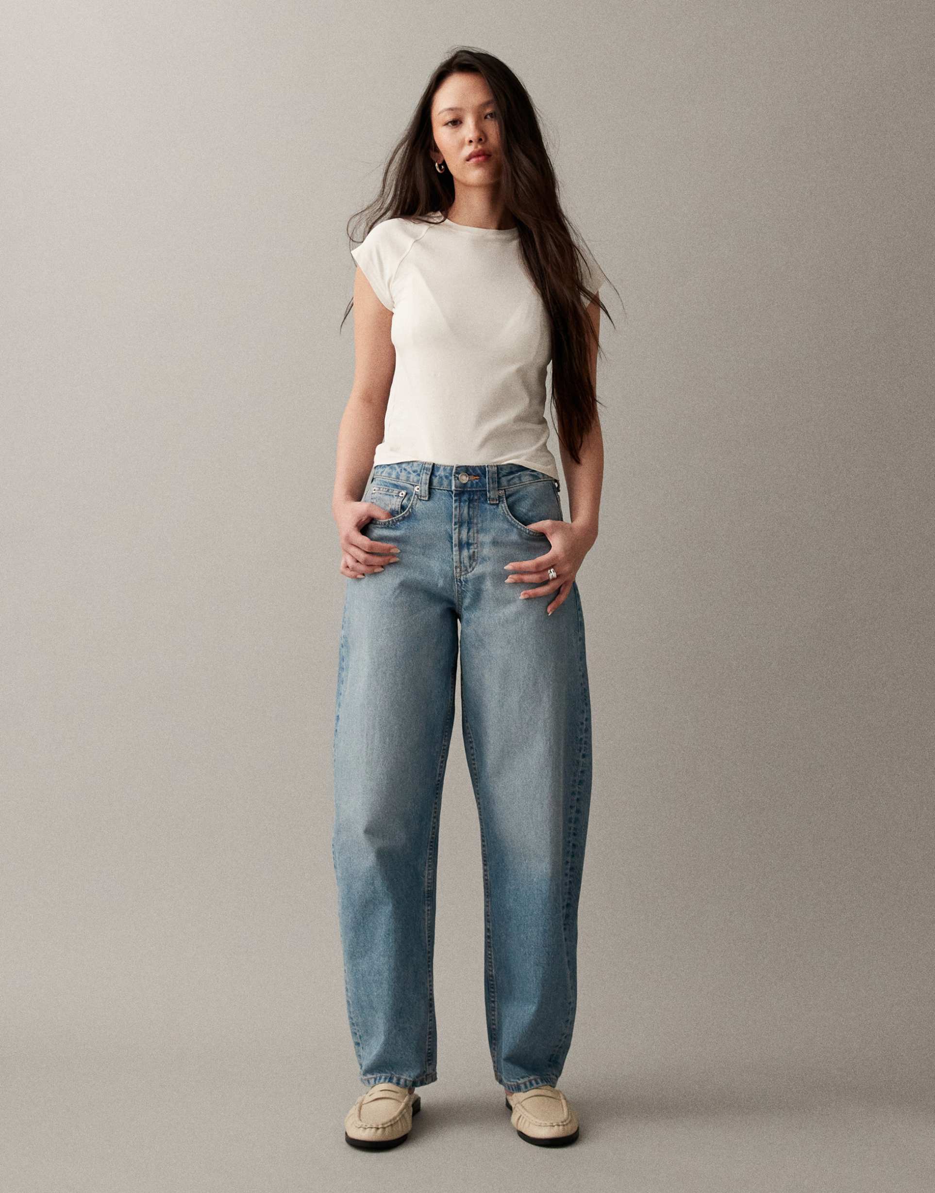 asos design circular design collection slim barrel jeans in light midwash