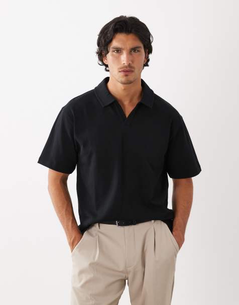 ASOS DESIGN - Circular Design Collection - Sort afslappet poloskjorte i ekstra kraftigt stof med reverskrave - view 1