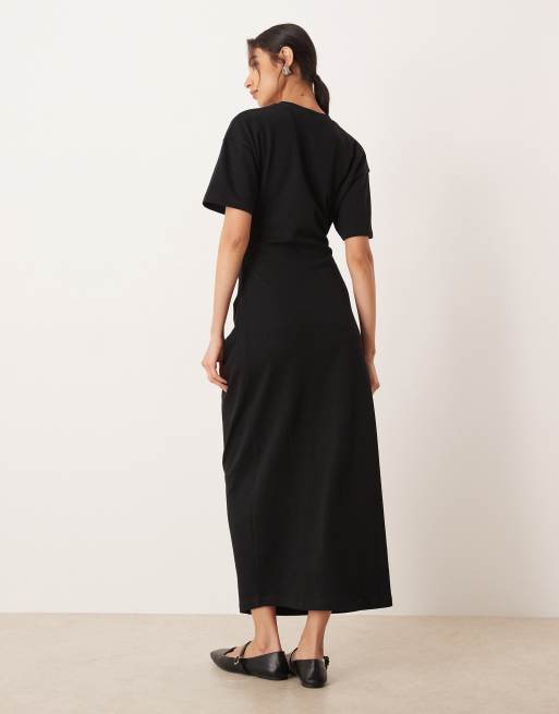 ASOS DESIGN - Circular Design Collection - Sort T-shirt-midikjole med snoet detalje i jersey, 4 af 4
