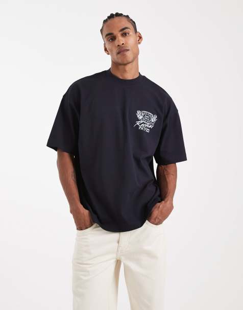 ASOS DESIGN Circular Design Collection super heavyweight oversized t-shirt with records graphic in navy