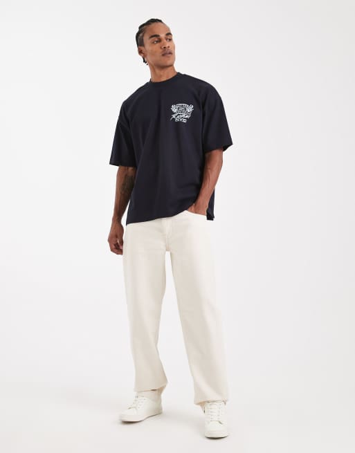 ASOS DESIGN Circular Design Collection super heavyweight oversized T-shirt with records graphic in navy, 2 of 5