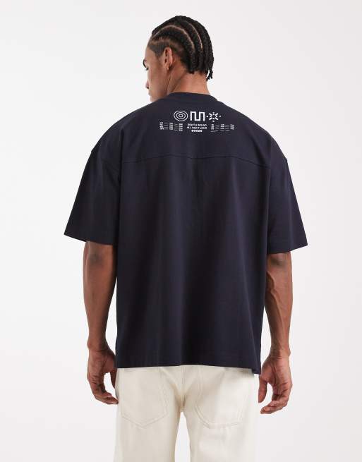 ASOS DESIGN Circular Design Collection super heavyweight oversized T-shirt with records graphic in navy, 3 of 5