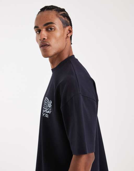 ASOS DESIGN Circular Design Collection super heavyweight oversized T-shirt with records graphic in navy, 4 of 5
