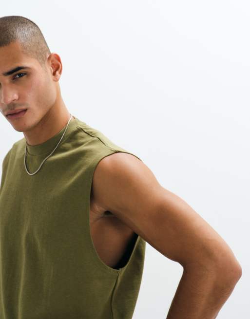 ASOS DESIGN Circular Design Collection super heavyweight oversized tank in khaki, 2 of 5