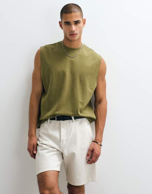 ASOS DESIGN Circular Design Collection super heavyweight oversized tank in khaki, 3 of 5